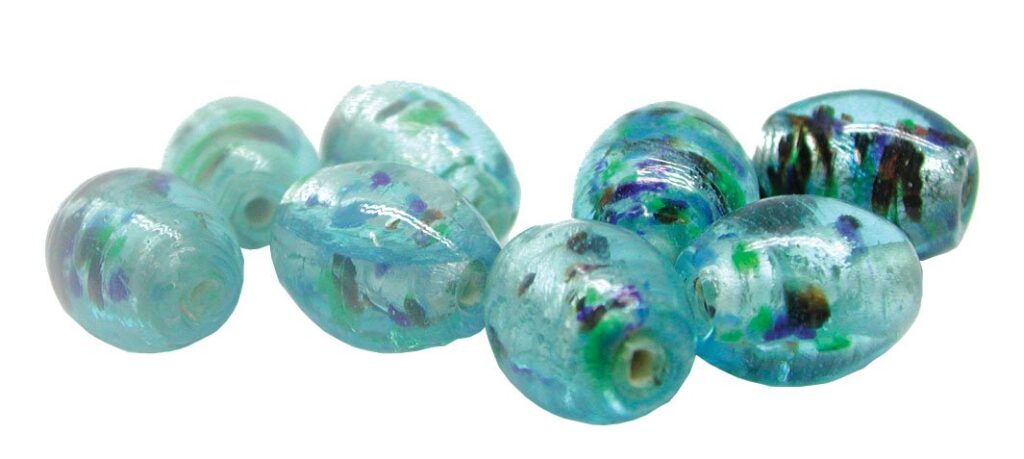 Glassperler oval 12mm 8stk - Lys blå m/mønster
