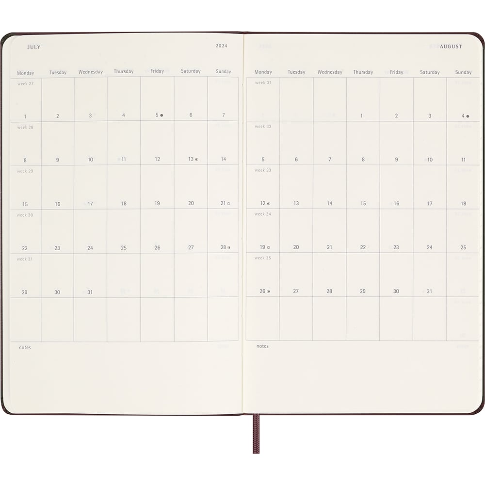 Moleskine Planner 2024 12m Hard L Uke Notat Burgundy Red Tegne.no