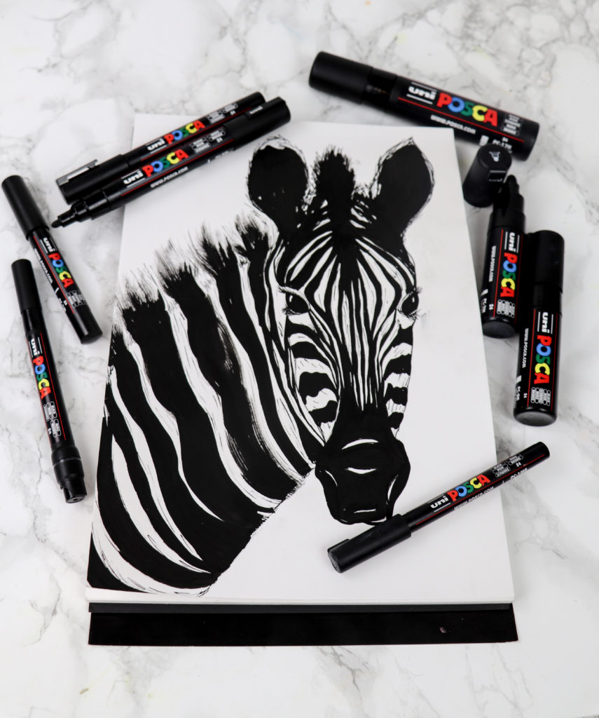 Zebra tegnet med Posca