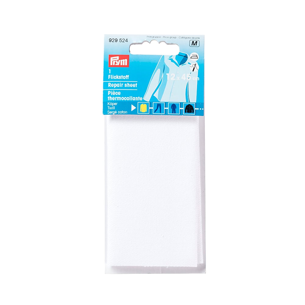 Prym Reparasjonsstoff Twill selvklebende 12x45cm - Hvit