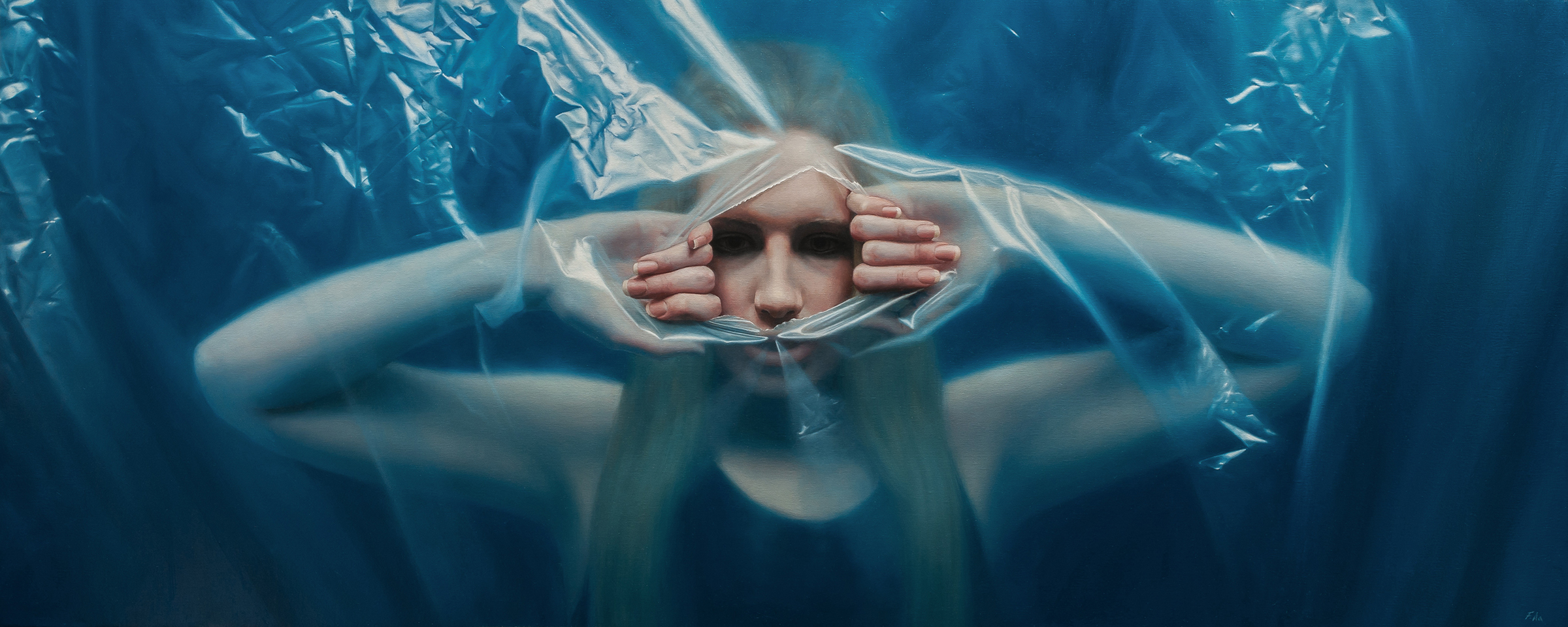 Frøydis Aarseth - Plastic Breakthrough. Olje på linlerret 52x130cm