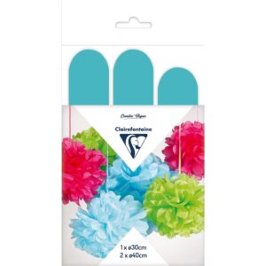 Clairefontaine Silkepapir Pomponger 3stk - Sky blue