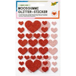 Folia Klistremerker Mosgummi Glitter - Hjerter Love