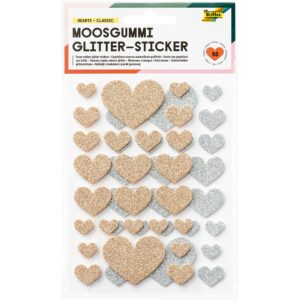 Folia Klistremerker Mosgummi Glitter - Hjerter Classic