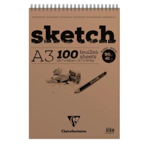 Clairefontaine Sketch - spiral 90g A3 100ark - Hvit