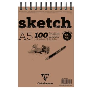 Clairefontaine Sketch - spiral 90g A5 100ark - Hvit