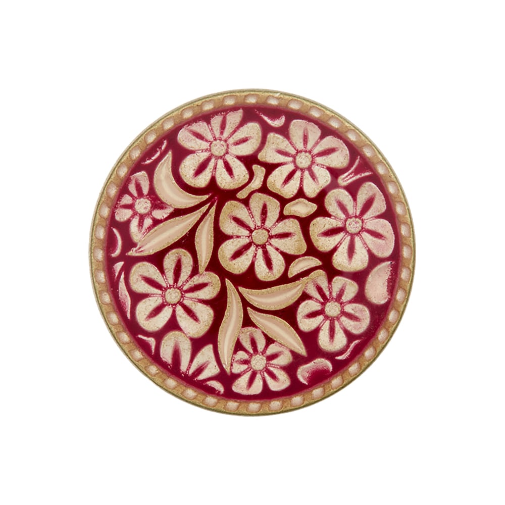 Metallknapp 453972 Blomster - 23mm - 54 Vinrød