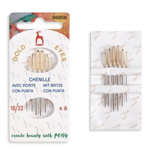 Pony Broderinåler spiss gulløye str. 18/22 – 6 stk