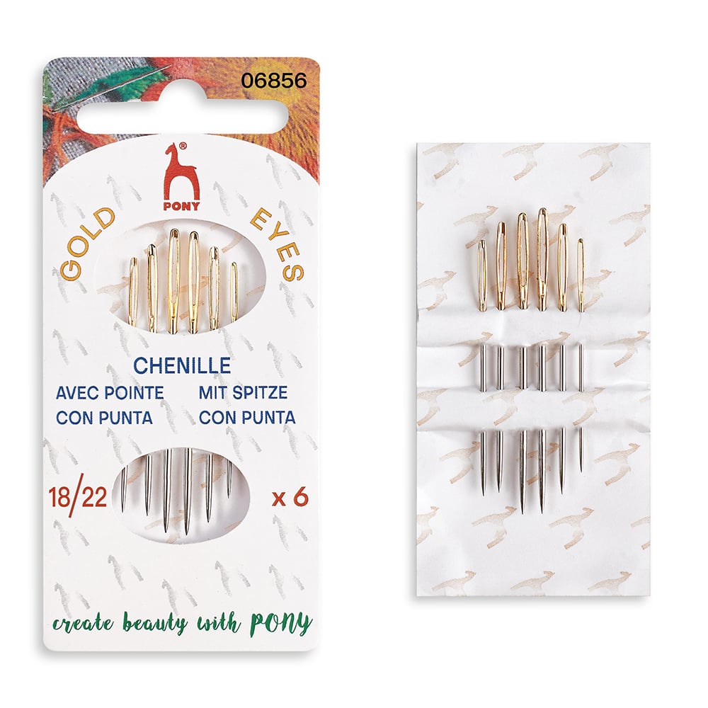 Pony Broderinåler spiss gulløye str. 18/22 – 6 stk