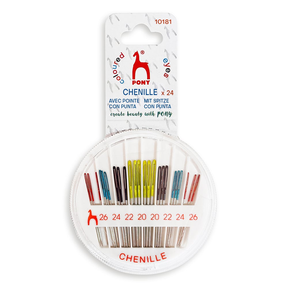 Pony Broderinåler spiss farget øye str. 20-26 - 24stk