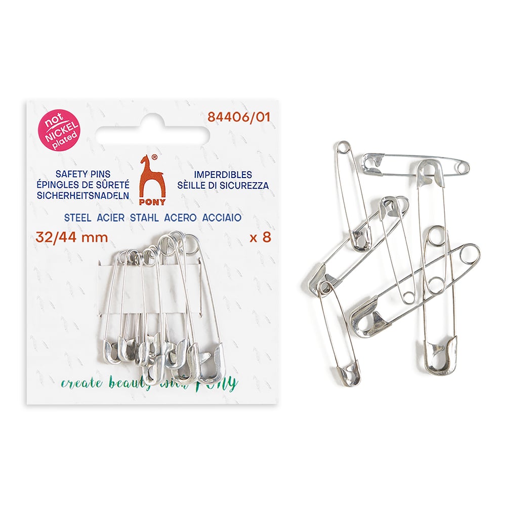 Pony Sikkerhetsnåler stål – 32/38/44mm 8stk – Nikkelfrie