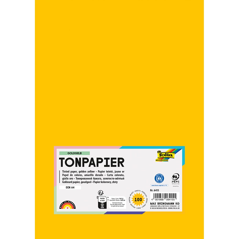 Folia Tegnepapir A4 - 130g 100ark - 15 Gullgul