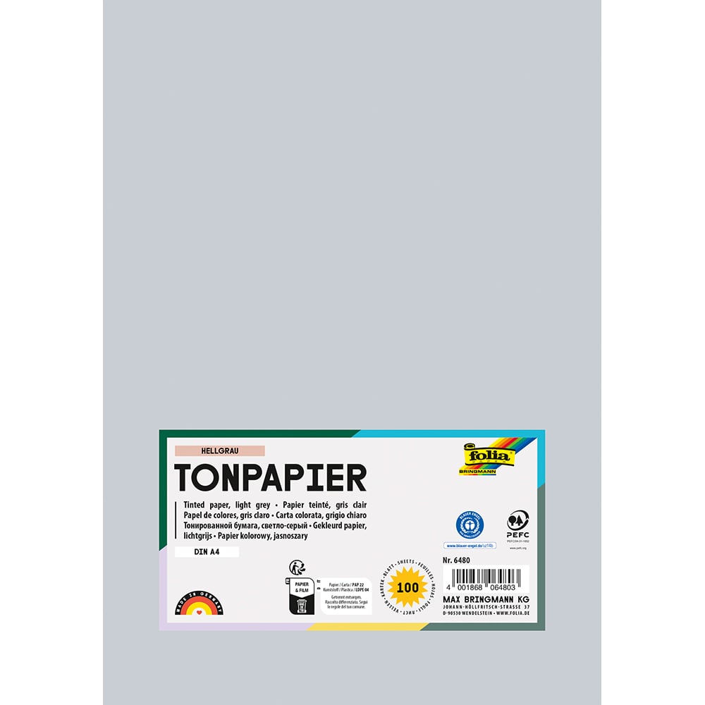 Folia Tegnepapir A4 - 130g 100ark - 80 Lys grå