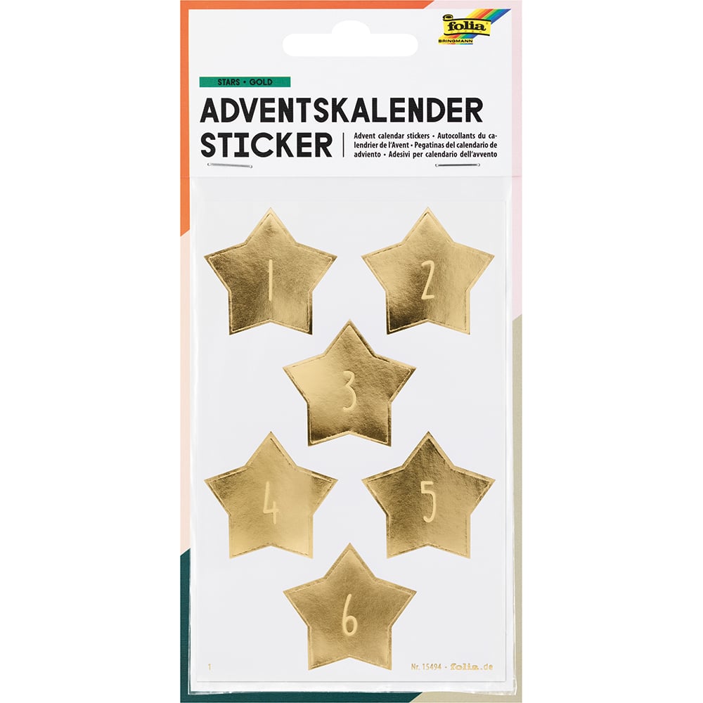 Folia Klistremerke Adventskalender tall 1-24 - STARS GOLD