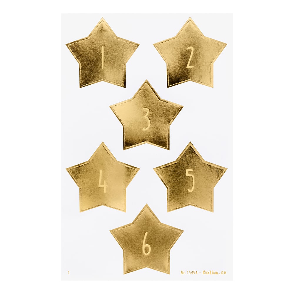 Folia Klistremerke Adventskalender tall 1-24 - STARS GOLD - Bilde 2