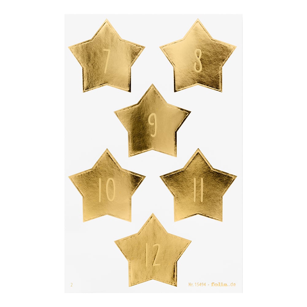 Folia Klistremerke Adventskalender tall 1-24 - STARS GOLD - Bilde 3