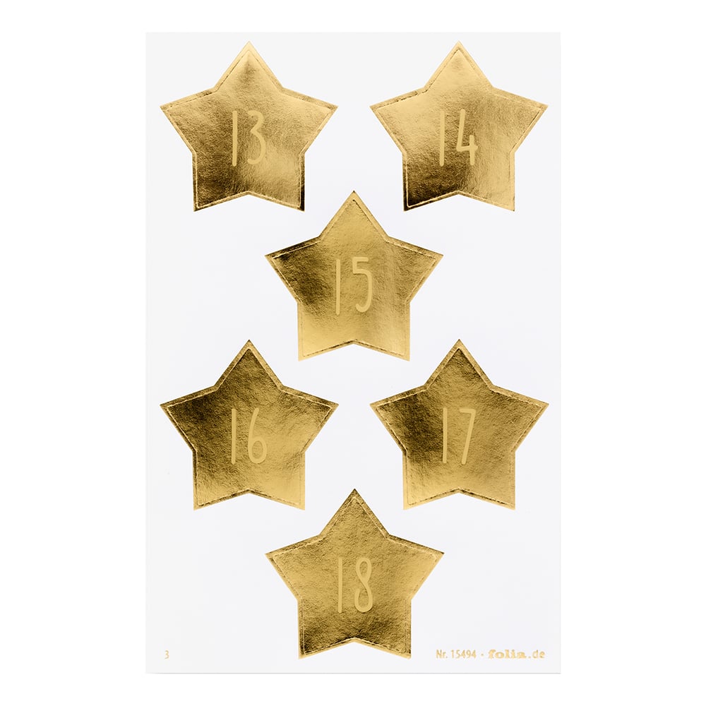 Folia Klistremerke Adventskalender tall 1-24 - STARS GOLD - Bilde 4