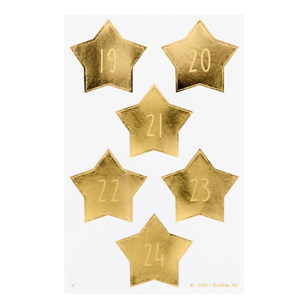 Folia Klistremerke Adventskalender tall 1-24 - STARS GOLD - Bilde 5