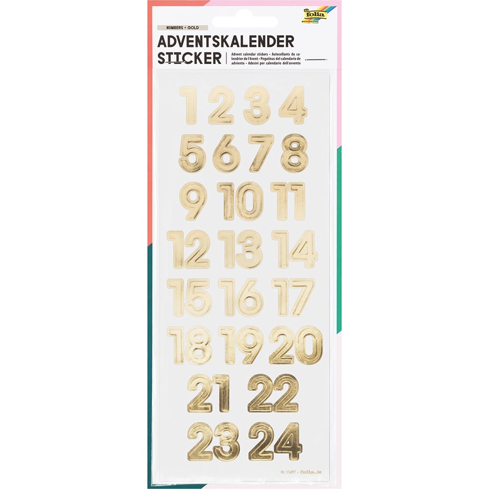 Folia Klistremerke Adventskalender tall 1-24 - GOLD