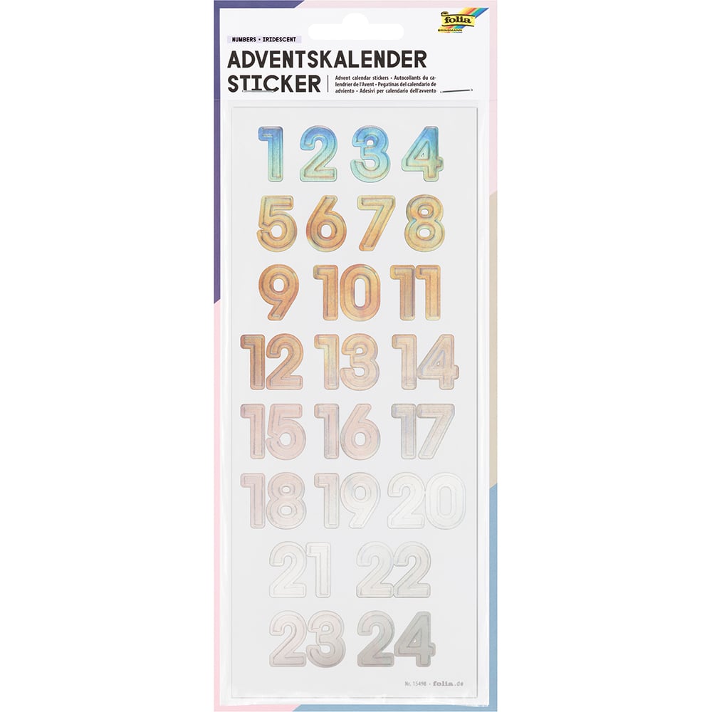 Folia Klistremerke Adventskalender tall 1-24 - IRIDESCENT