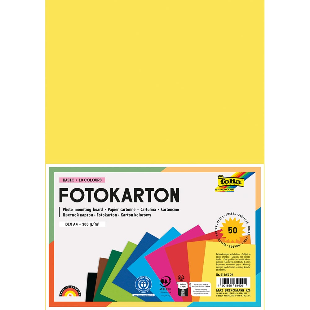 Folia Fotokartong A4 - 300g 50ark - Mix 10 farger