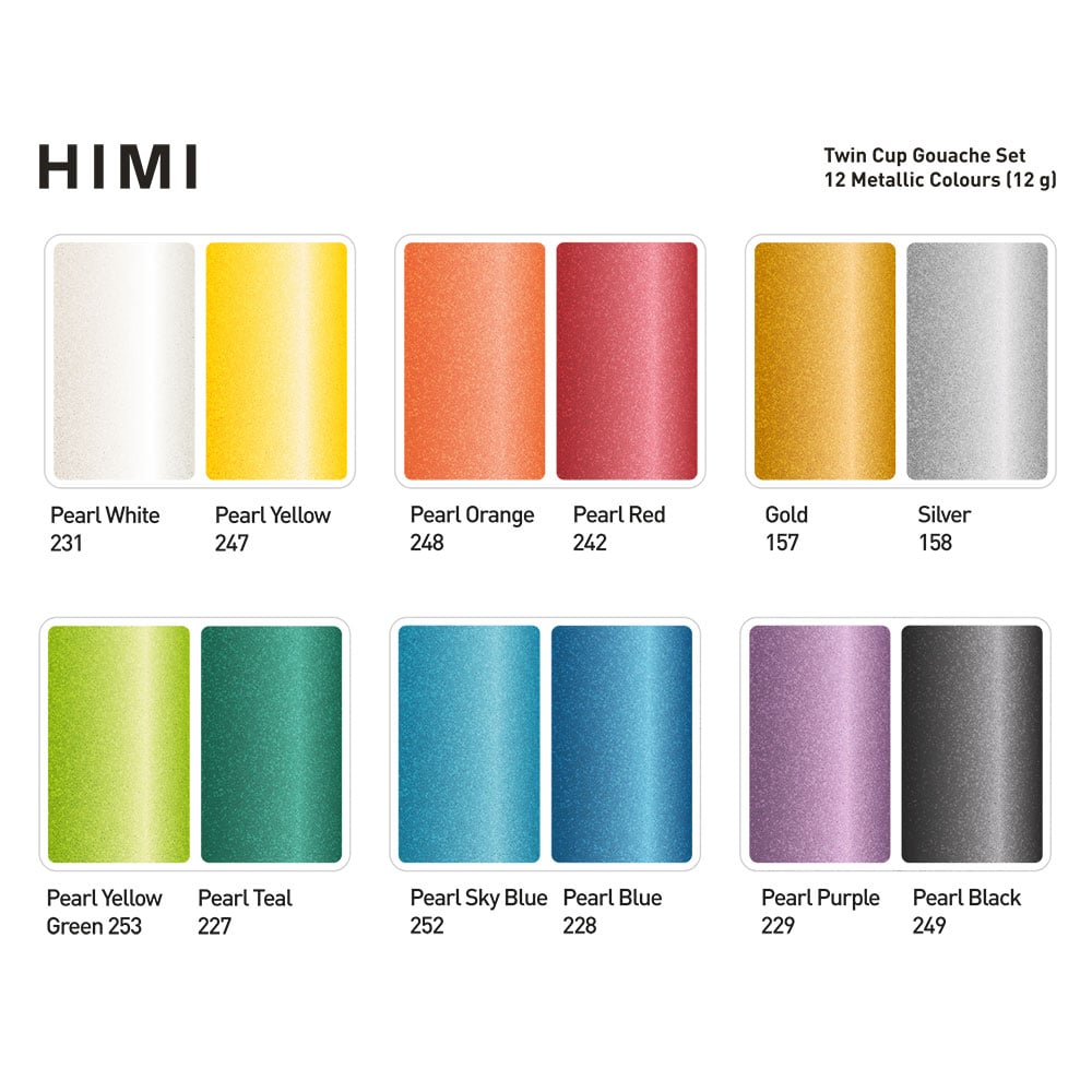 HIMI Twin Cup Gouache Sett Gult - 12stk metallic - Bilde 10