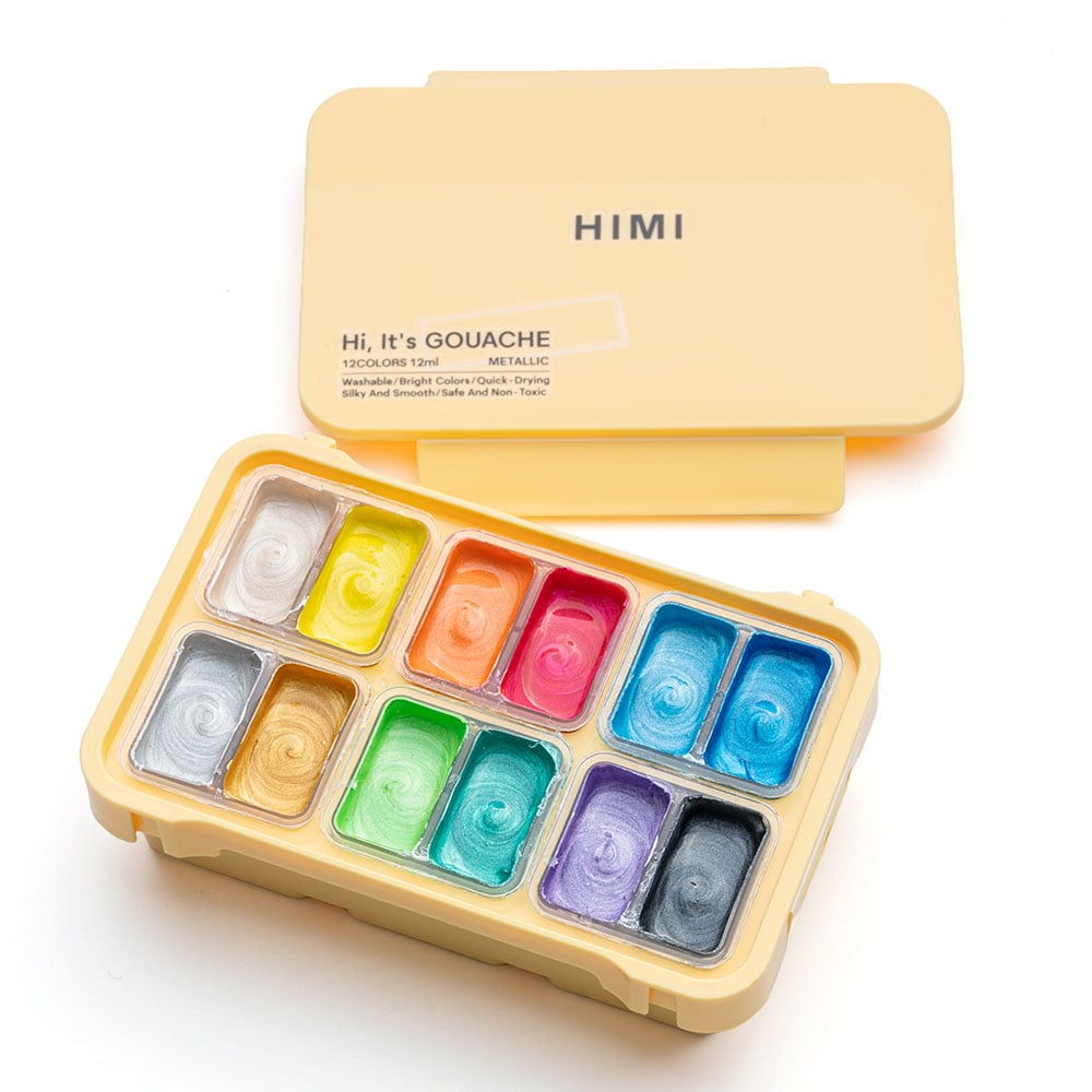 HIMI Twin Cup Gouache Sett Gult - 12stk metallic - Bilde 2