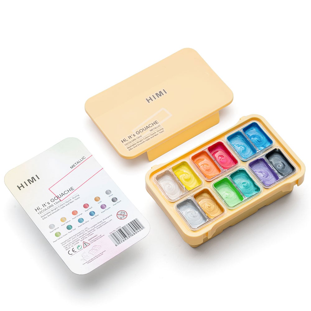 HIMI Twin Cup Gouache Sett Gult - 12stk metallic - Bilde 3