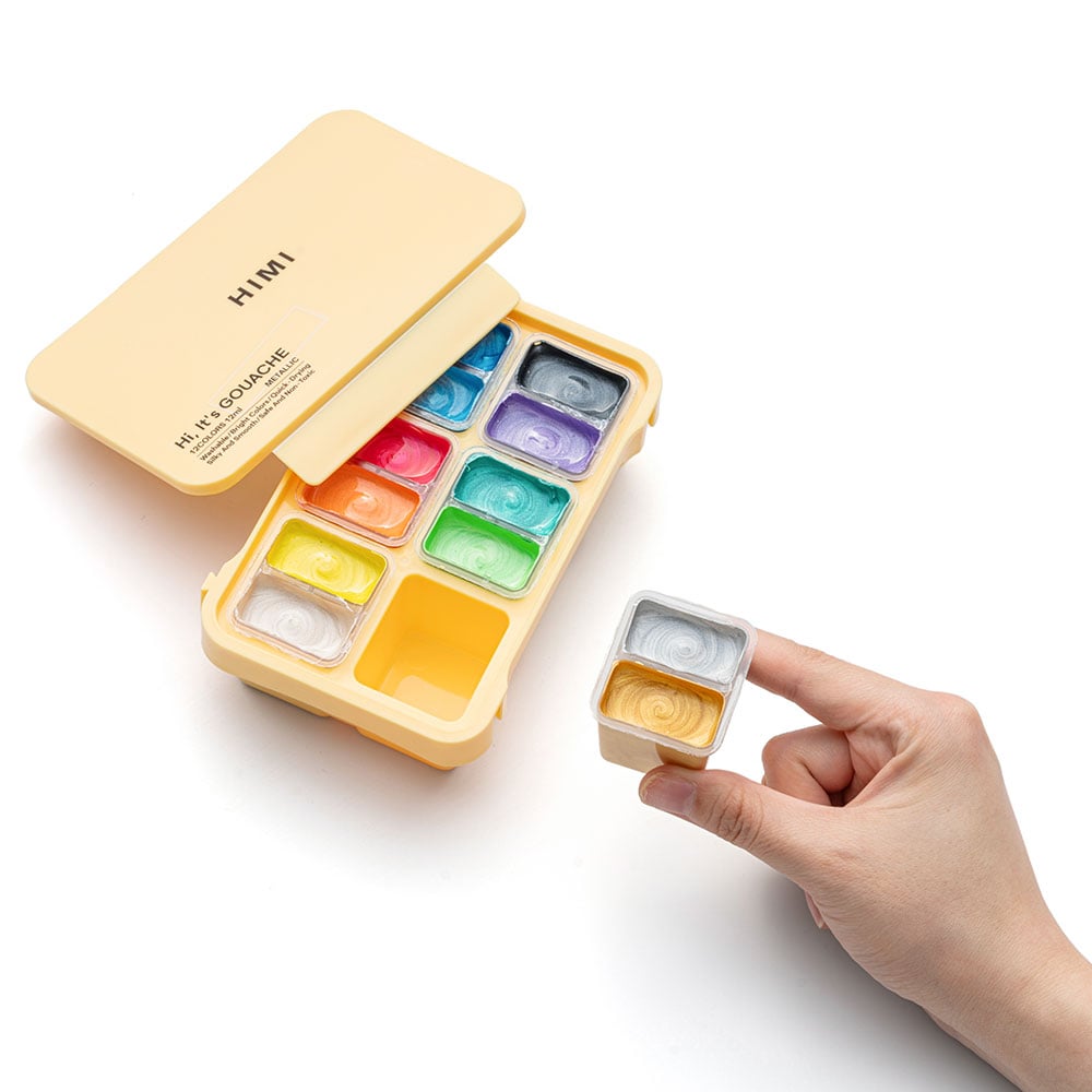 HIMI Twin Cup Gouache Sett Gult - 12stk metallic - Bilde 8