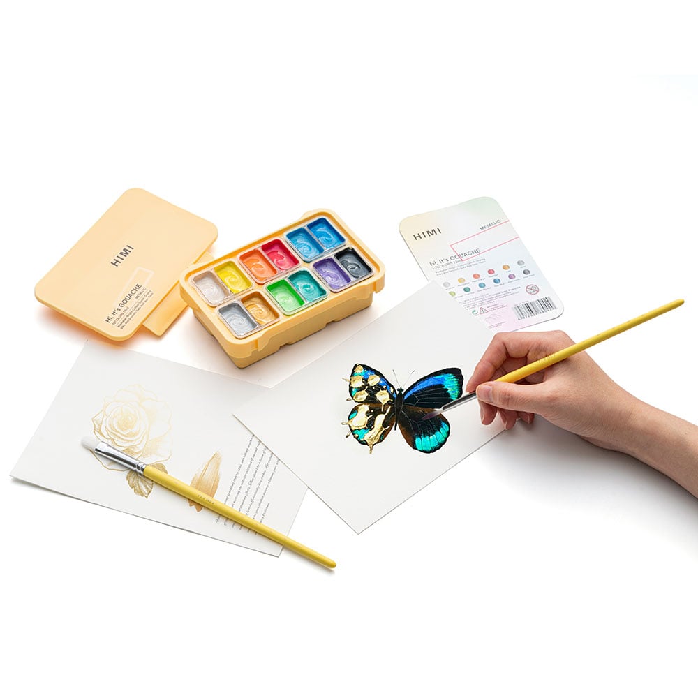 HIMI Twin Cup Gouache Sett Gult - 12stk metallic - Bilde 9