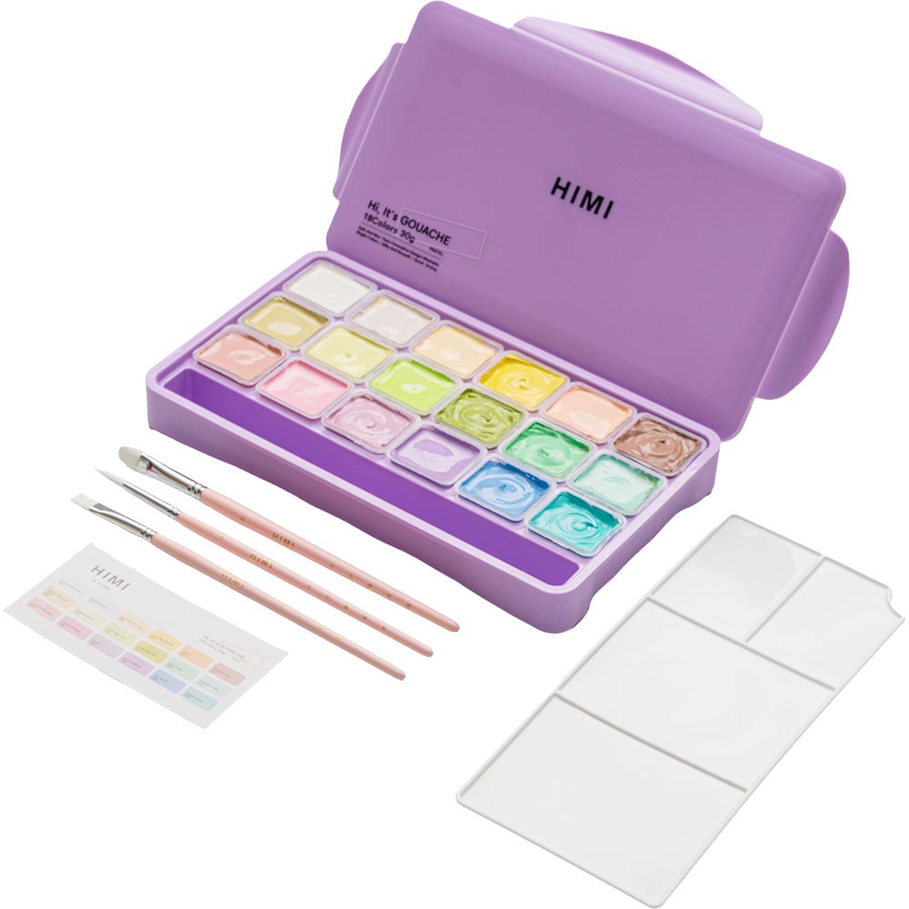 HIMI Jelly Cup Gouache Sett Lilla - 18stk pastell +3 pensler