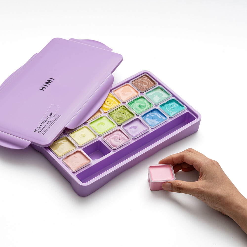 HIMI Jelly Cup Gouache Sett Lilla - 18stk pastell +3 pensler - Bilde 2