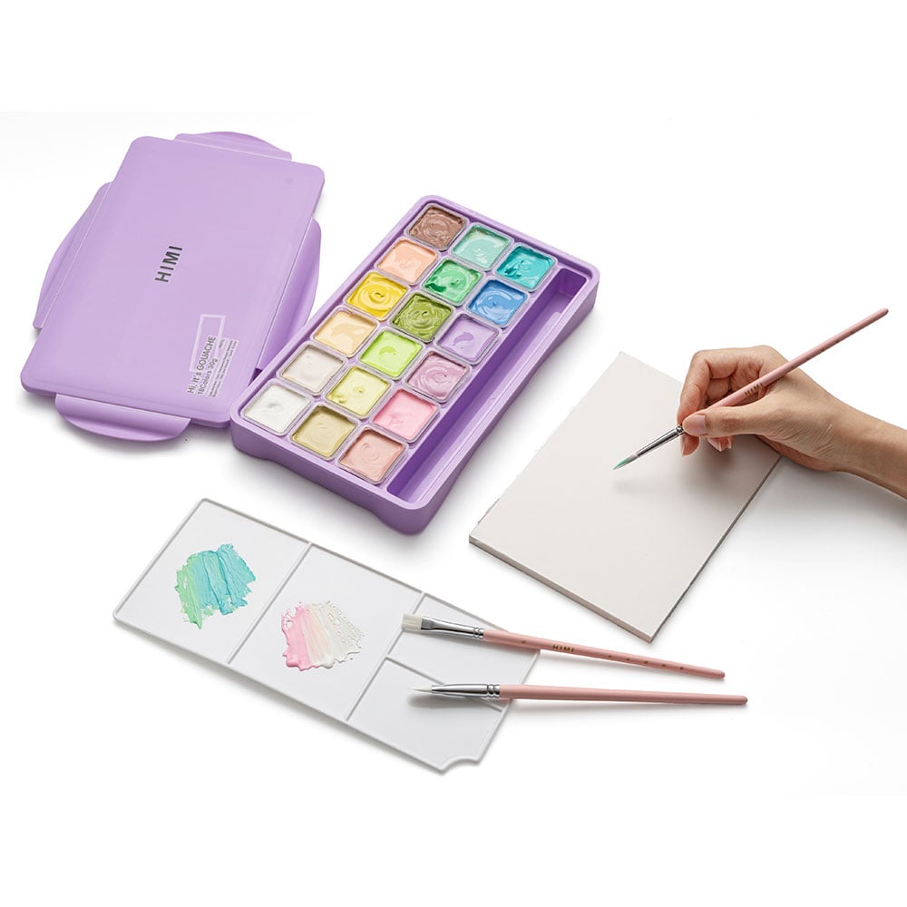 HIMI Jelly Cup Gouache Sett Lilla - 18stk pastell +3 pensler - Bilde 3