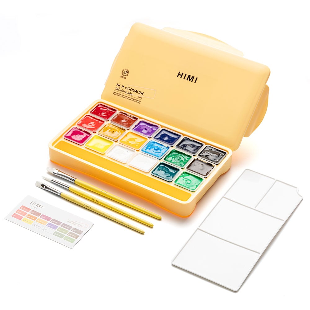 HIMI Jelly Cup Gouache Sett Gul - 18stk + 3 pensler