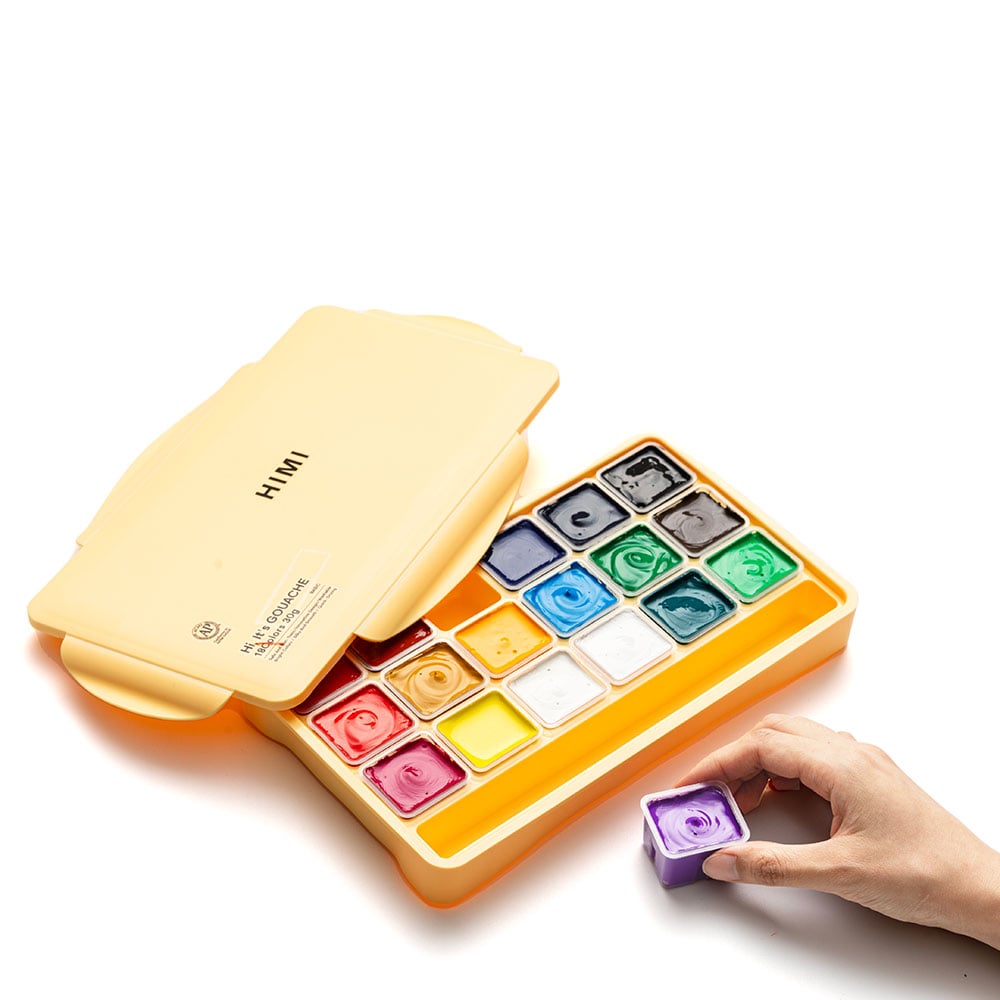 HIMI Jelly Cup Gouache Sett Gul - 18stk + 3 pensler - Bilde 2