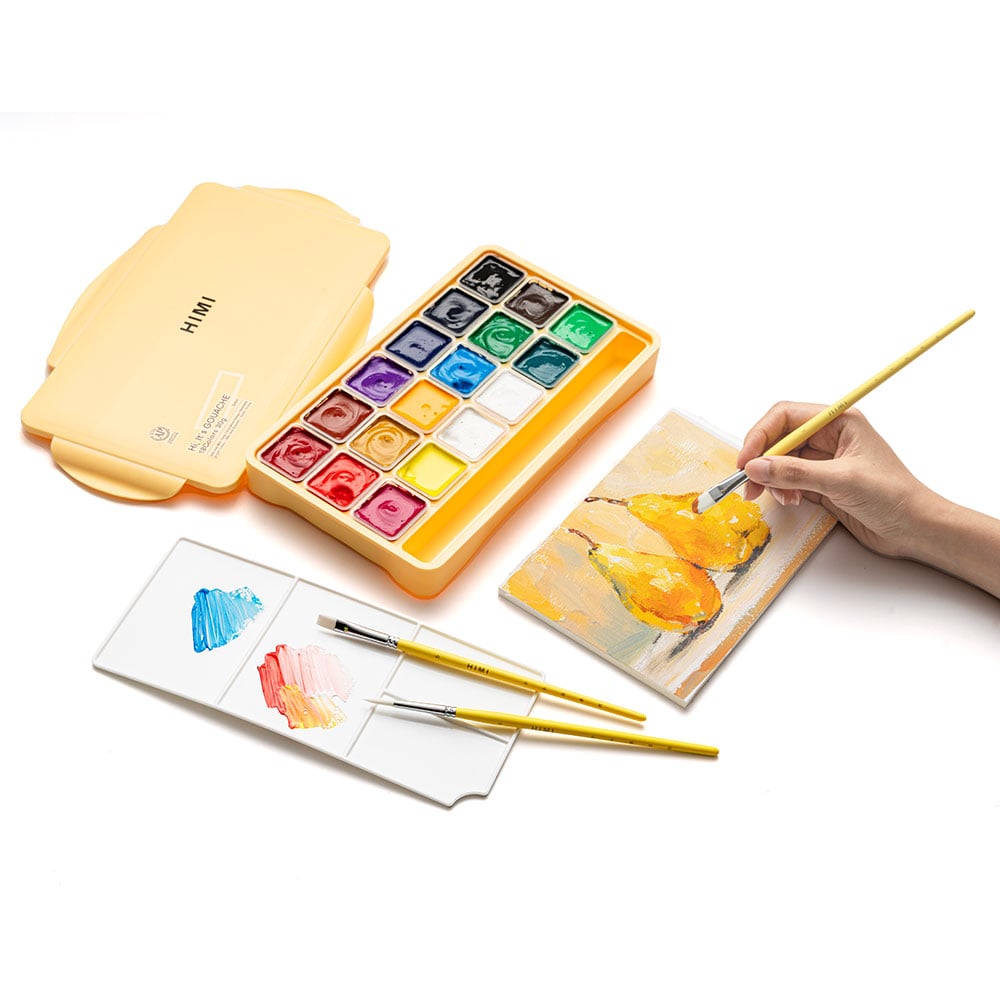 HIMI Jelly Cup Gouache Sett Gul - 18stk + 3 pensler - Bilde 3