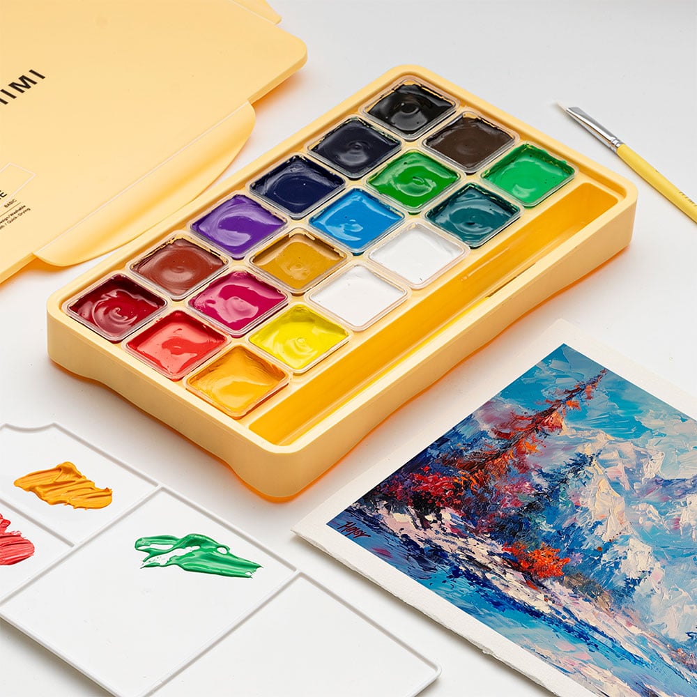 HIMI Jelly Cup Gouache Sett Gul - 18stk + 3 pensler - Bilde 5