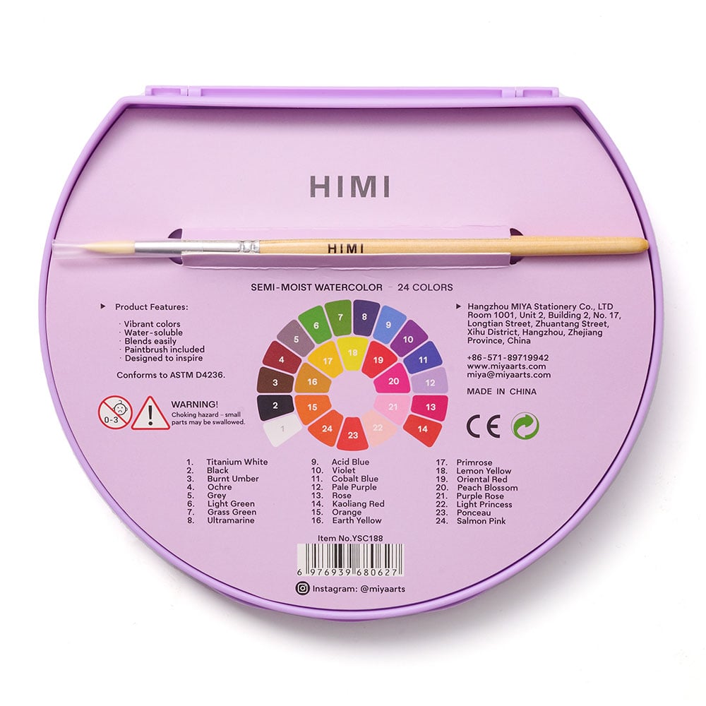 HIMI Semi-Moist Watercolour Akvarell Sett - 24stk + pensel - Bilde 6