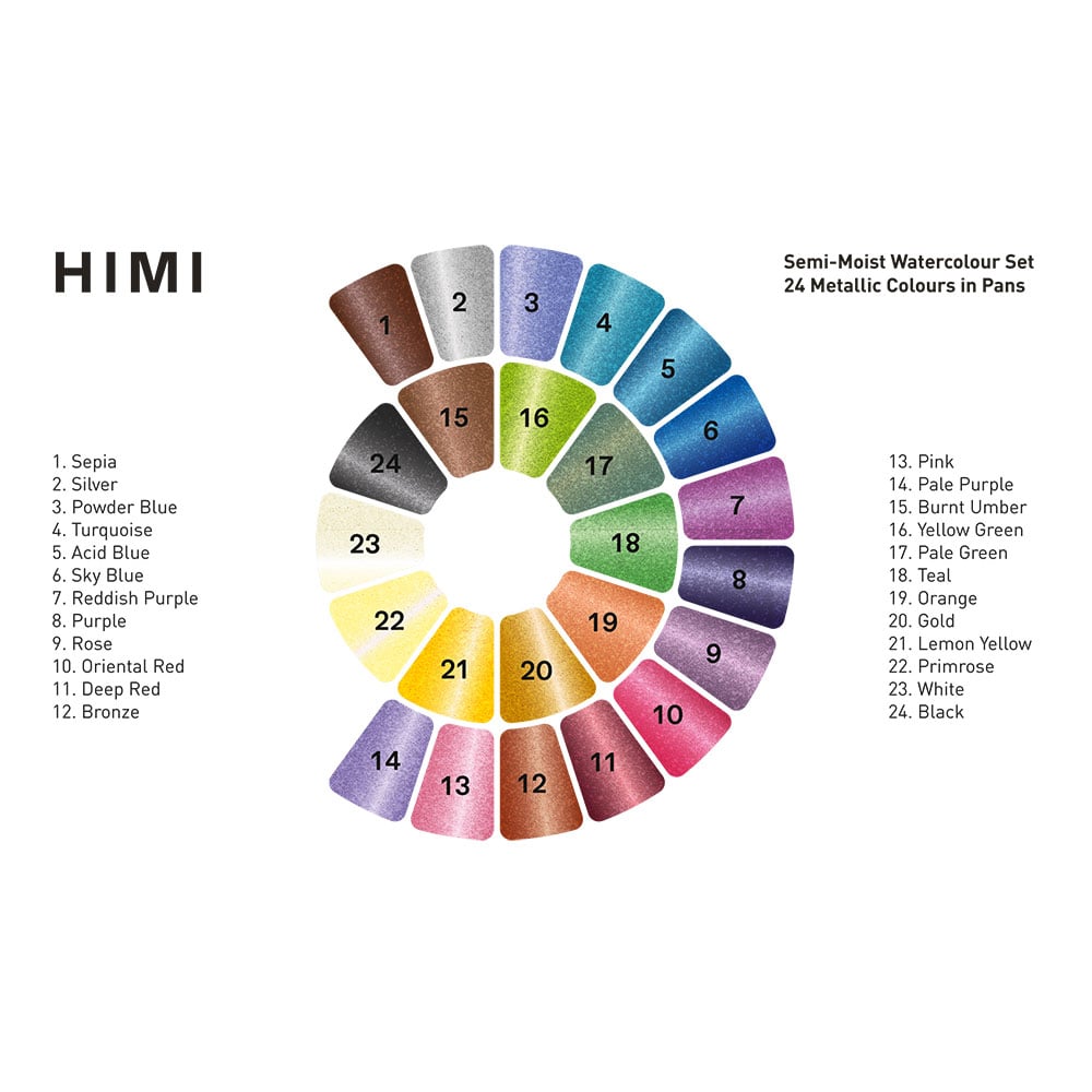 HIMI Semi-Moist Watercolour Akvarell Sett - 24stk + pensel - Bilde 7
