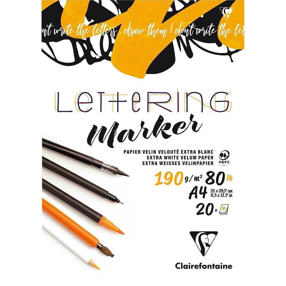 Clairefontaine Lettering Marker Tusjblokk 190g 20ark - A4