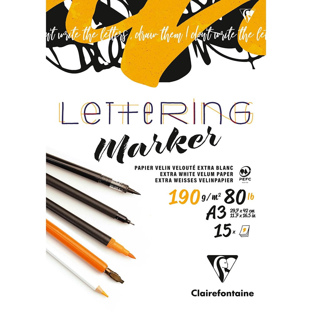 Clairefontaine Lettering Marker Tusjblokk 190g 20ark - A3