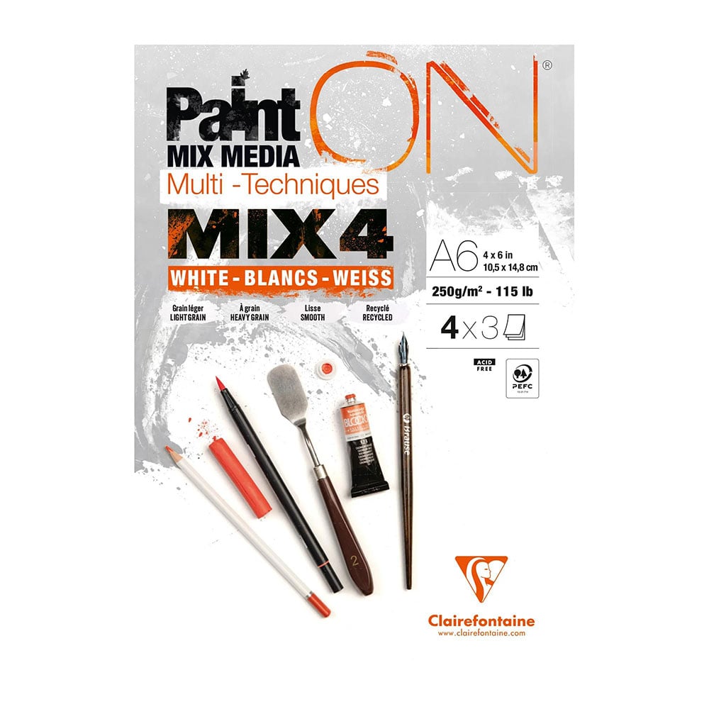 PaintON Mix Media Papirblokk MIX4 White - 12ark 250g - A6