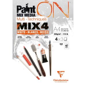PaintON Mix Media Papirblokk MIX4 White - 12ark 250g - A4