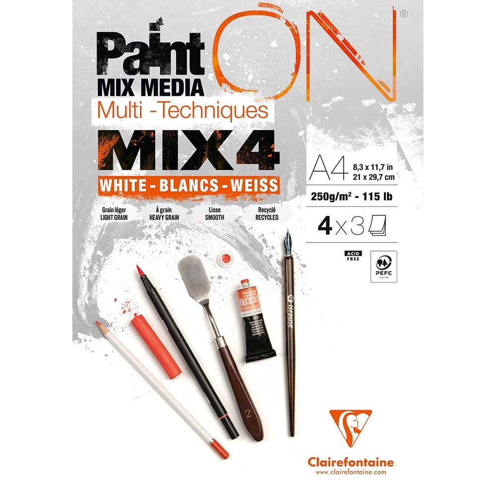 PaintON Mix Media Papirblokk MIX4 White - 12ark 250g - A4