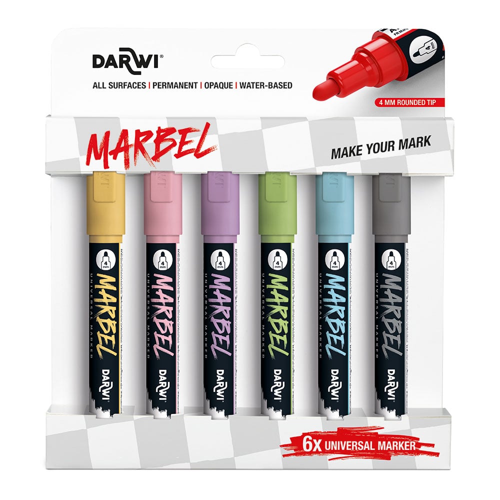 Darwi Marbel Universaltusj 4mm Sett 6stk - Pastel