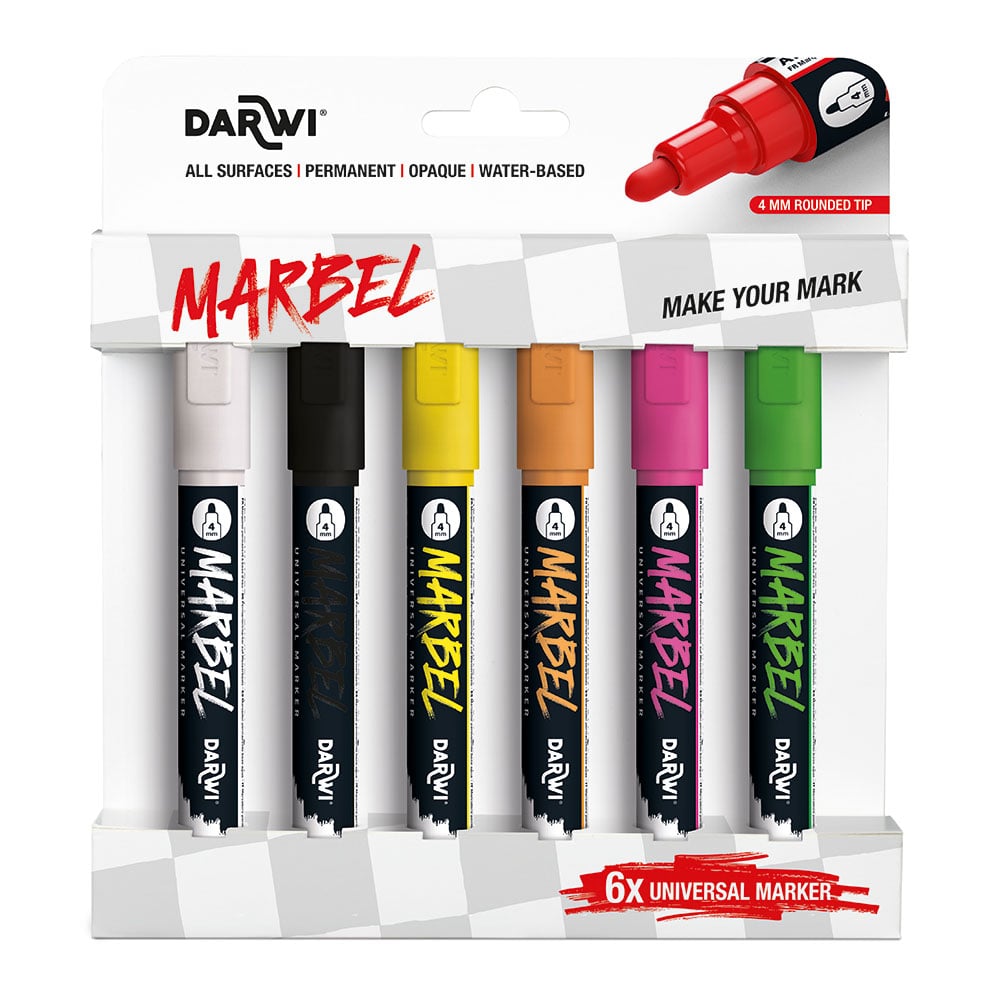 Darwi Marbel Universaltusj 4mm Sett 6stk - Fluo