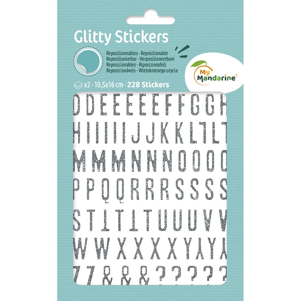 My Mandarine Glitty Klistremerker - Bokstaver og tall sølv
