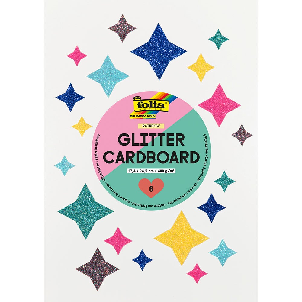 Folia Glitterkartong 6ark - 300g 17,4x24,5cm - Rainbow