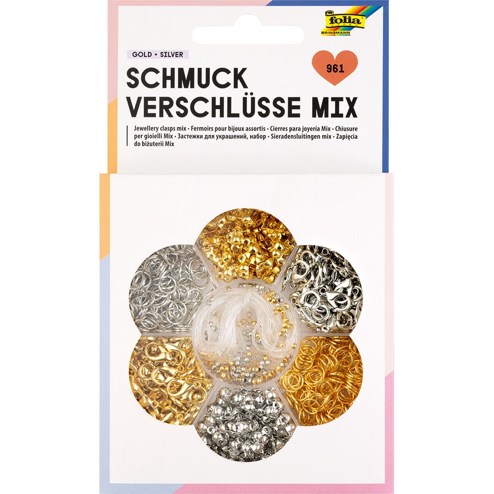 Folia Smykkelåser mix 961 deler - Gull/sølv