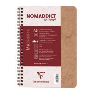 Nomaddict Notatbok Spiral A5 linjer - 3 lommer - Brun